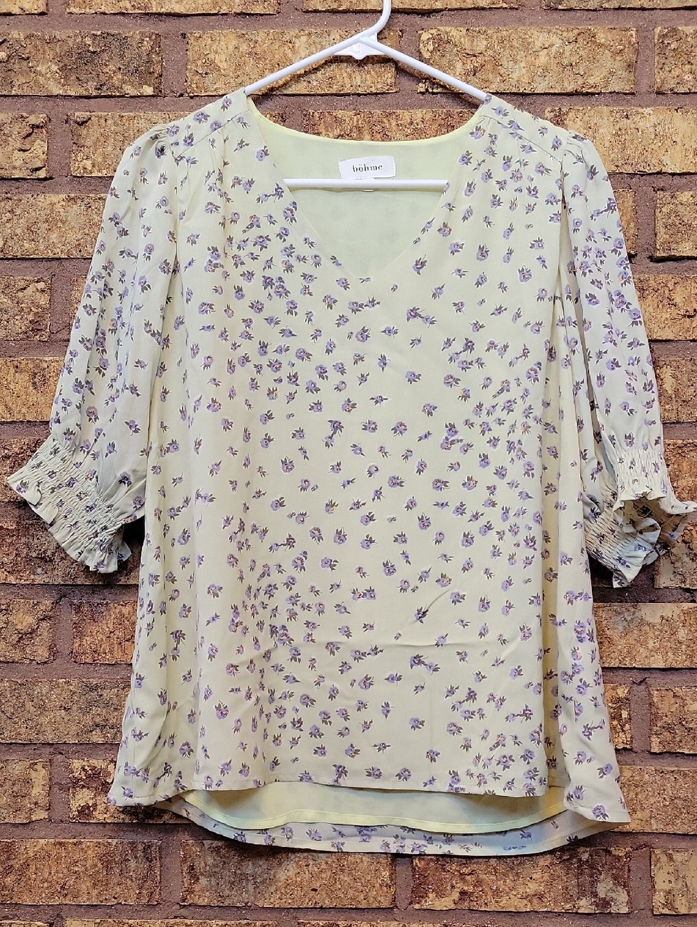 bohme Floral V-Neck Puff Sleeve Blouse Size Medium